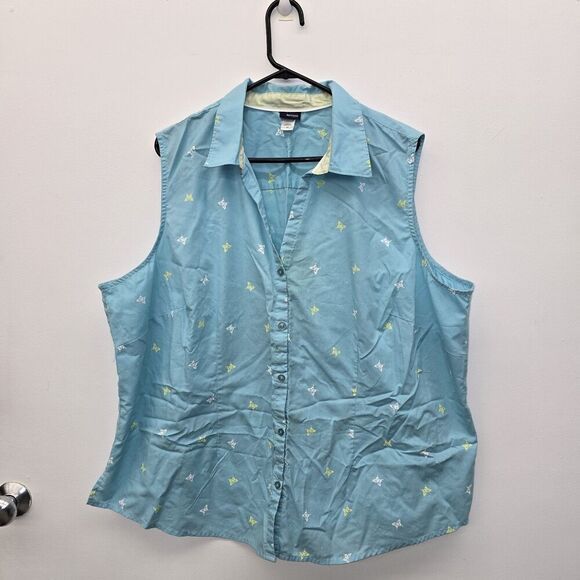 Basic Edition Women's Sleeveless Top Size 3X Button Up Blue (C40) - Picture 1 of 6